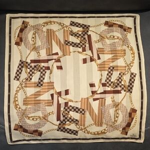 Fendi Beige and Brown Patterned Silk Scarf